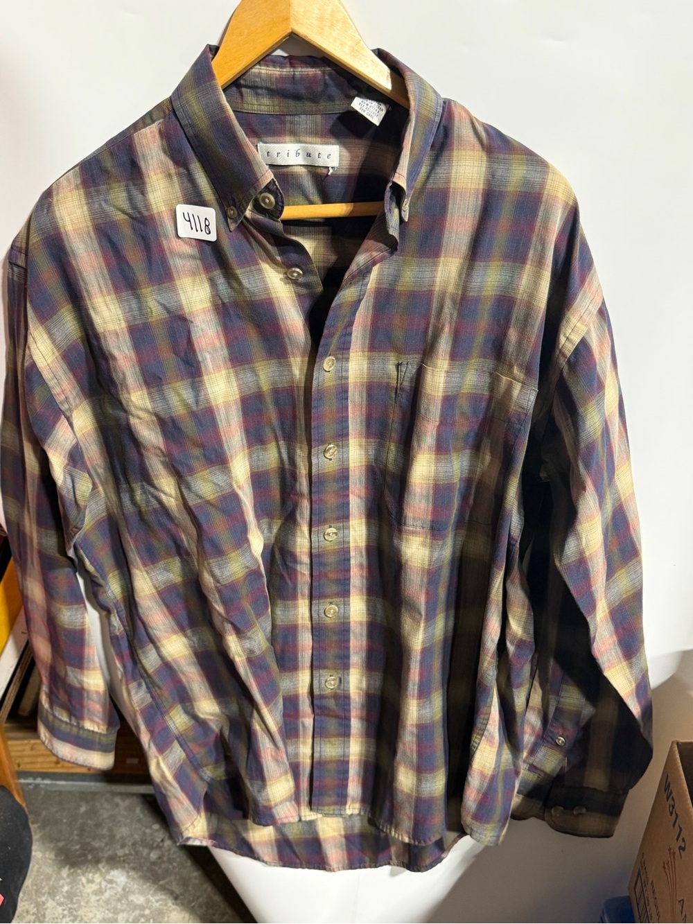 #4118-Men's Plaid Button-Down Shirt in Multi-Color